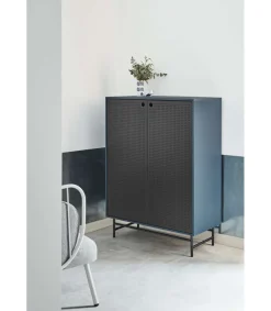 Mueble auxiliar modelo Punto 2 puertas 4 cajones interiores acabado azul/negro, 45cm(ancho) 130cm(alto) 93cm(largo)