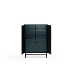 Mueble auxiliar modelo Punto 2 puertas 4 cajones interiores acabado azul/negro, 45cm(ancho) 130cm(alto) 93cm(largo)