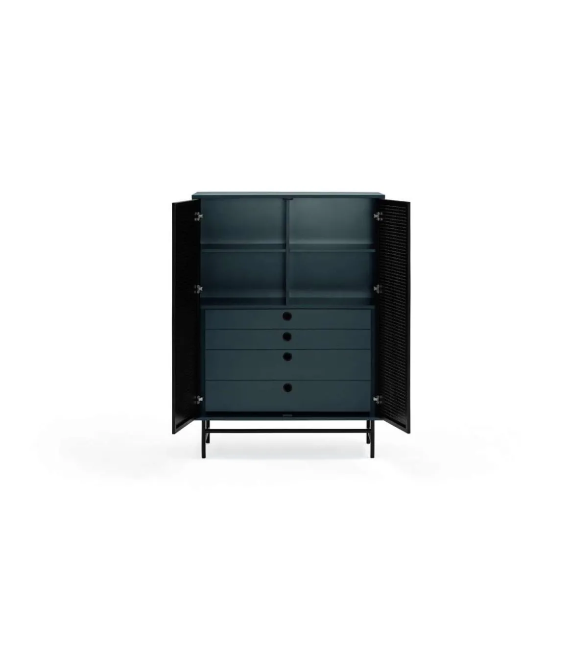 Mueble auxiliar modelo Punto 2 puertas 4 cajones interiores acabado azul/negro, 45cm(ancho) 130cm(alto) 93cm(largo)