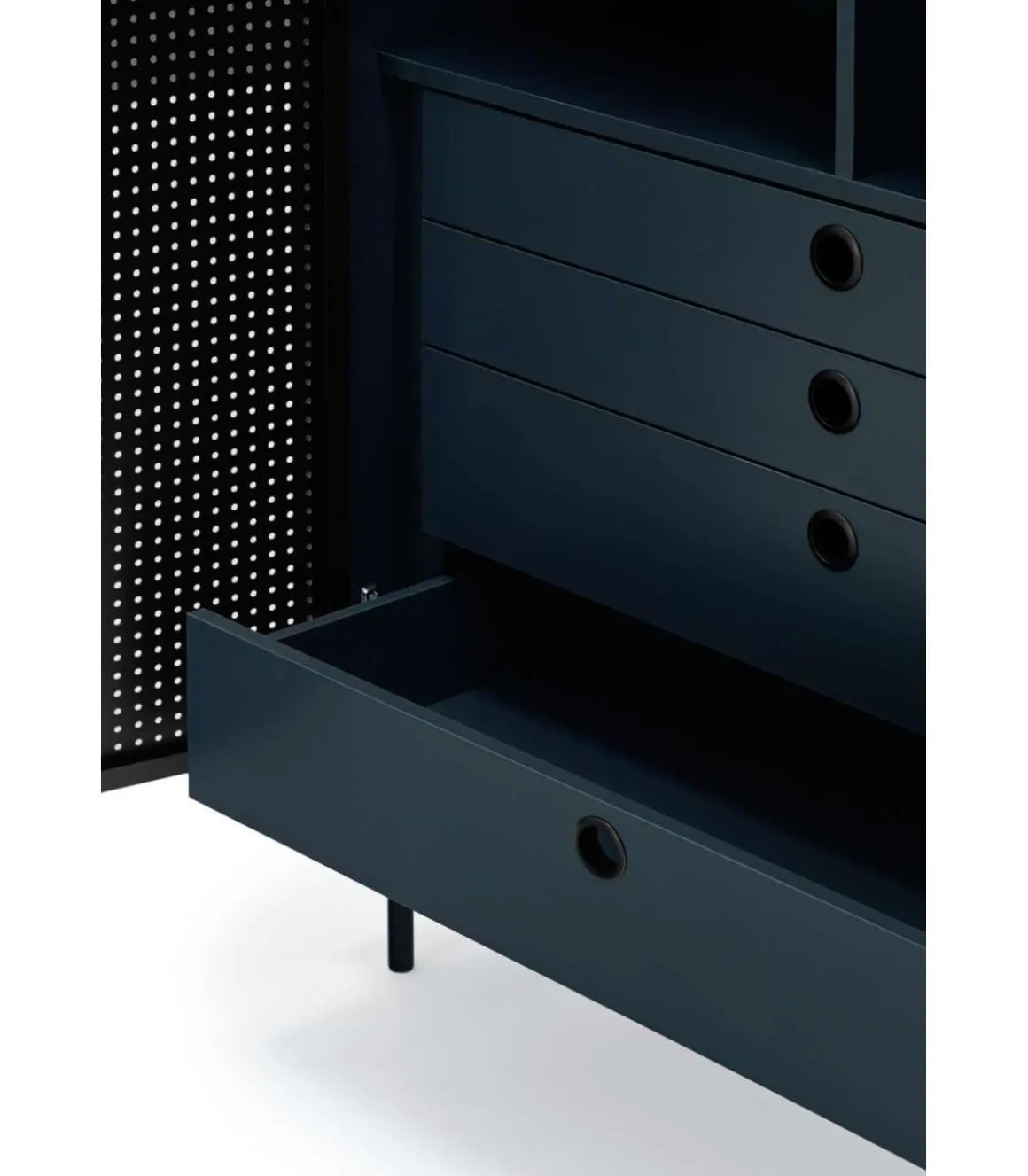 Mueble auxiliar modelo Punto 2 puertas 4 cajones interiores acabado azul/negro, 45cm(ancho) 130cm(alto) 93cm(largo)