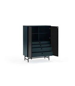 Mueble auxiliar modelo Punto 2 puertas 4 cajones interiores acabado azul/negro, 45cm(ancho) 130cm(alto) 93cm(largo)