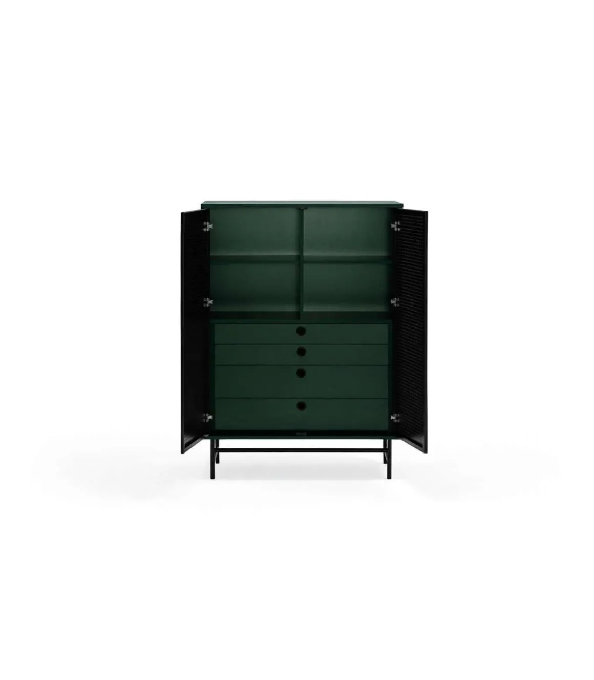 Mueble auxiliar modelo Punto 2 puertas 4 cajones interiores acabado verde/negro, 45cm(ancho) 130cm(alto) 93cm(largo)