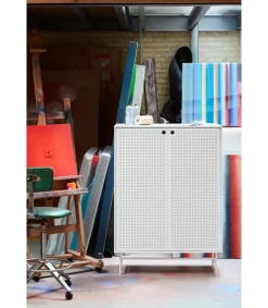 Mueble auxiliar modelo Punto 2 puertas 4 cajones interiores acabado blanco, 45cm(ancho) 130cm(alto) 93cm(largo)