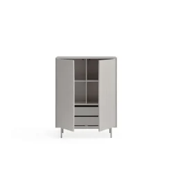 Mueble auxiliar modelo Sierra 2 puertas 2 cajones interiores acabado gris claro, 45cm(ancho) 130cm(alto) 97cm (largo)