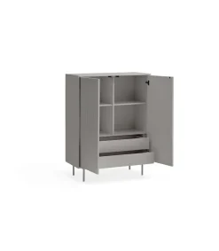 Mueble auxiliar modelo Sierra 2 puertas 2 cajones interiores acabado gris claro, 45cm(ancho) 130cm(alto) 97cm (largo)