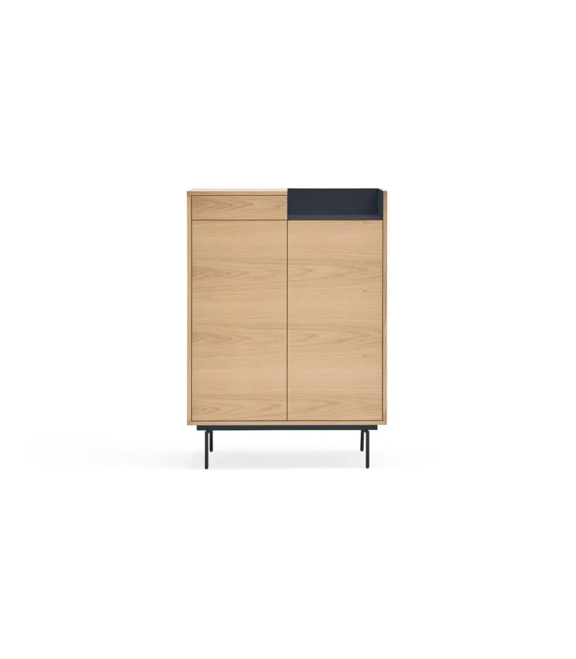 Mueble auxiliar modelo Valley 2 puertas 1 cajón acabado roble/azul oscuro, 40cm(ancho) 130cm(alto) 92cm (largo)