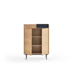 Mueble auxiliar modelo Valley 2 puertas 1 cajón acabado roble/azul oscuro, 40cm(ancho) 130cm(alto) 92cm (largo)
