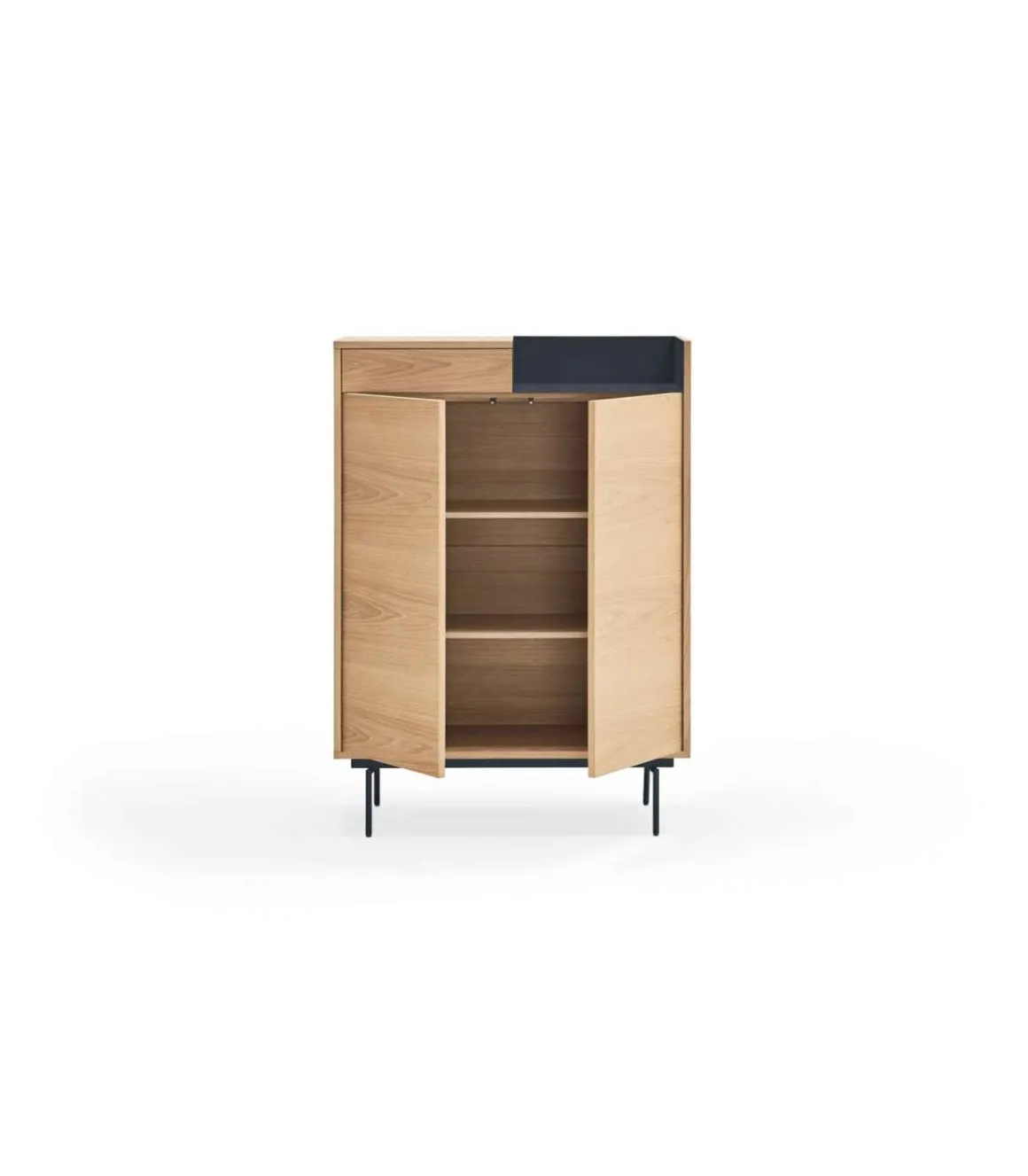 Mueble auxiliar modelo Valley 2 puertas 1 cajón acabado roble/azul oscuro, 40cm(ancho) 130cm(alto) 92cm (largo)