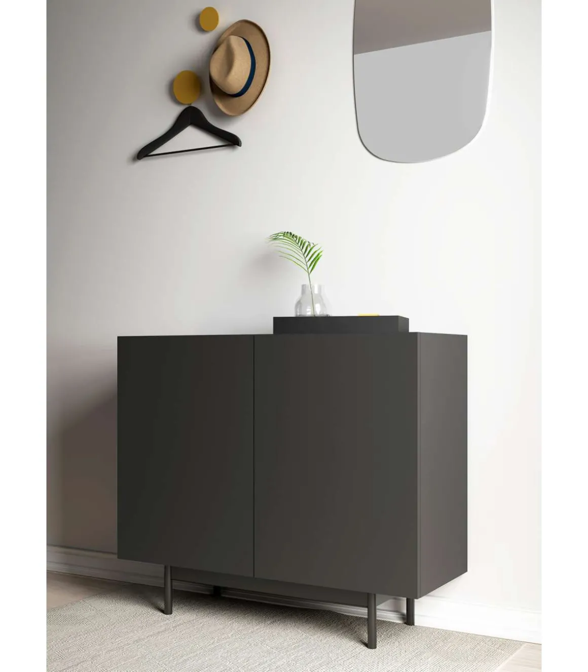 Mueble auxiliar 2 puertas abatibles modelo 601-1 acabado en grafito. 78 cm (alto) x 90 cm (ancho) x 34 cm (prof.)