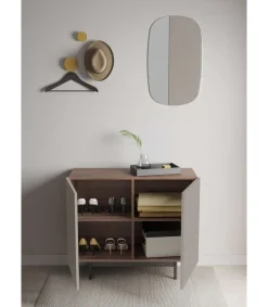 Mueble auxiliar 2 puertas abatibles modelo 601-1 acabado en nogal claro/arena. 78 cm (alto) x 90 cm (ancho) x 34 cm (prof.)