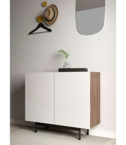Mueble auxiliar 2 puertas abatibles modelo 601-1 acabado en nogal claro/blanco. 78 cm (alto) x 90 cm (ancho) x 34 cm (prof.)