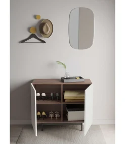 Mueble auxiliar 2 puertas abatibles modelo 601-1 acabado en nogal claro/blanco. 78 cm (alto) x 90 cm (ancho) x 34 cm (prof.)