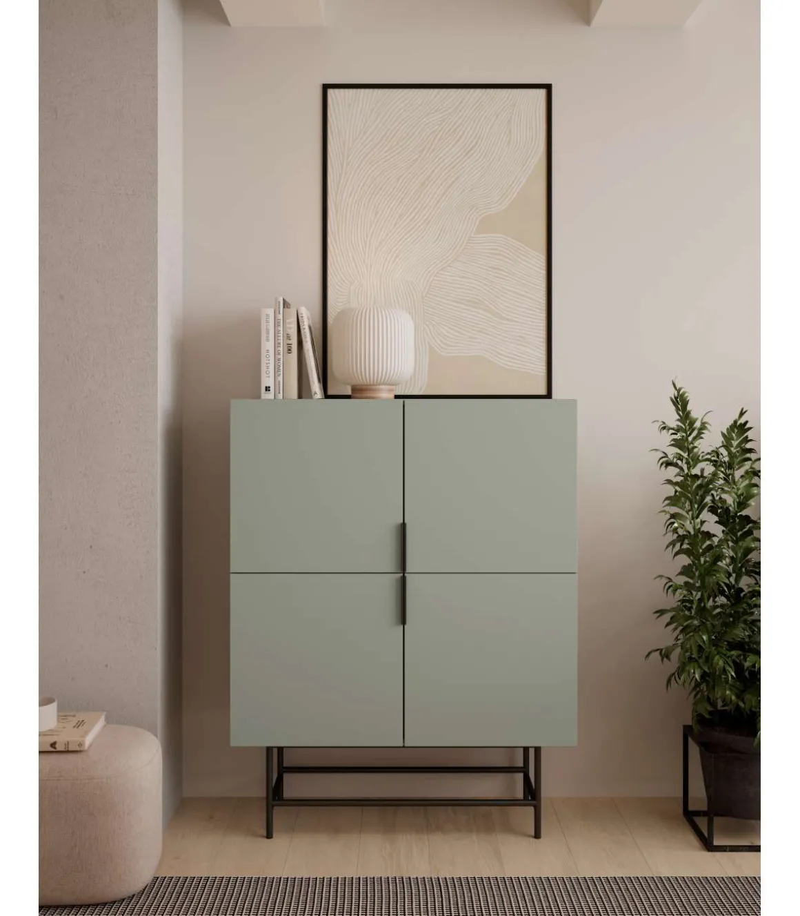 Mueble auxiliar 4 puertas abatibles modelo Elena acabado verde/negro. 128cm(alto) 100cm (ancho) 40cm(prof.)