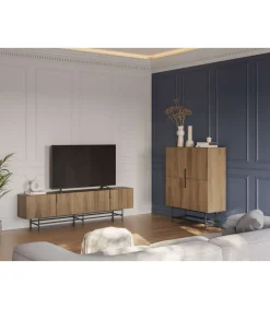 Mueble auxiliar 4 puertas abatibles modelo Elena acabado roble/negro. 128cm(alto) 100cm (ancho) 40cm(prof.)