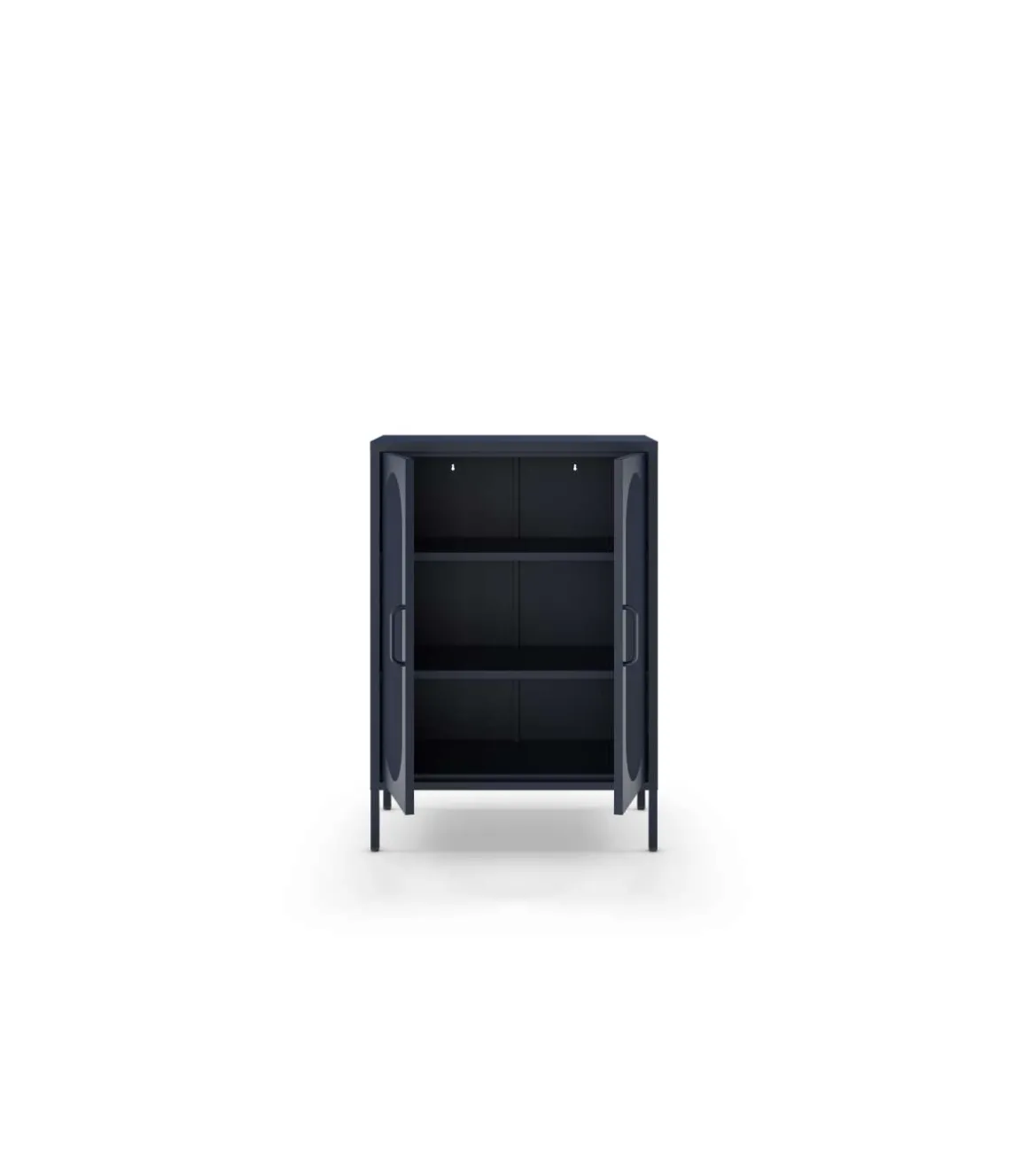 Mueble auxiliar 2 puertas abatibles modelo Dora acabado metal azul. 100cm(alto) 70cm (ancho) 40cm(prof.)