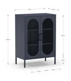 Mueble auxiliar 2 puertas abatibles modelo Dora acabado metal azul. 100cm(alto) 70cm (ancho) 40cm(prof.)