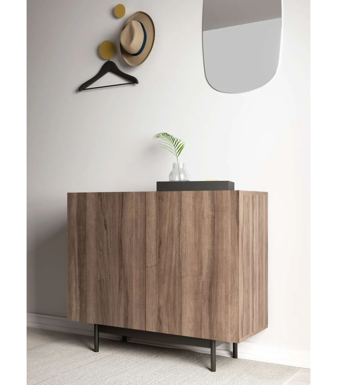 Mueble auxiliar 2 puertas abatibles modelo 601-1 acabado en nogal claro. 78 cm (alto) x 90 cm (ancho) x 34 cm (prof.)