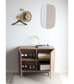 Mueble auxiliar 2 puertas abatibles modelo 601-1 acabado en nogal claro. 78 cm (alto) x 90 cm (ancho) x 34 cm (prof.)