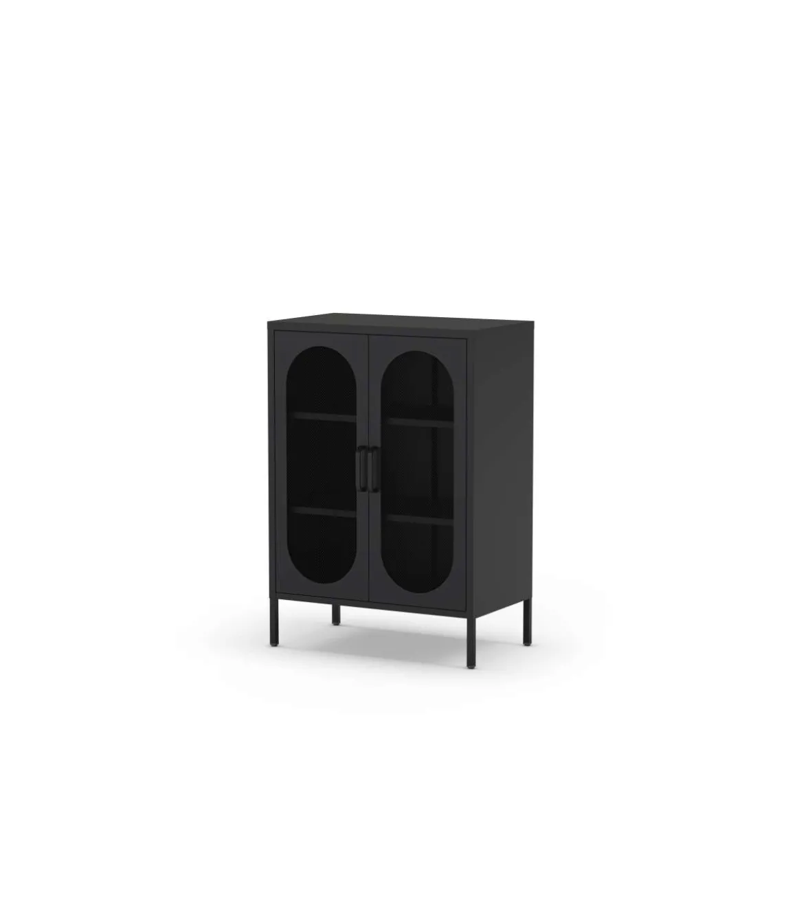 Mueble auxiliar 2 puertas abatibles modelo Dora acabado metal negro. 100cm(alto) 70cm (ancho) 40cm(prof.)
