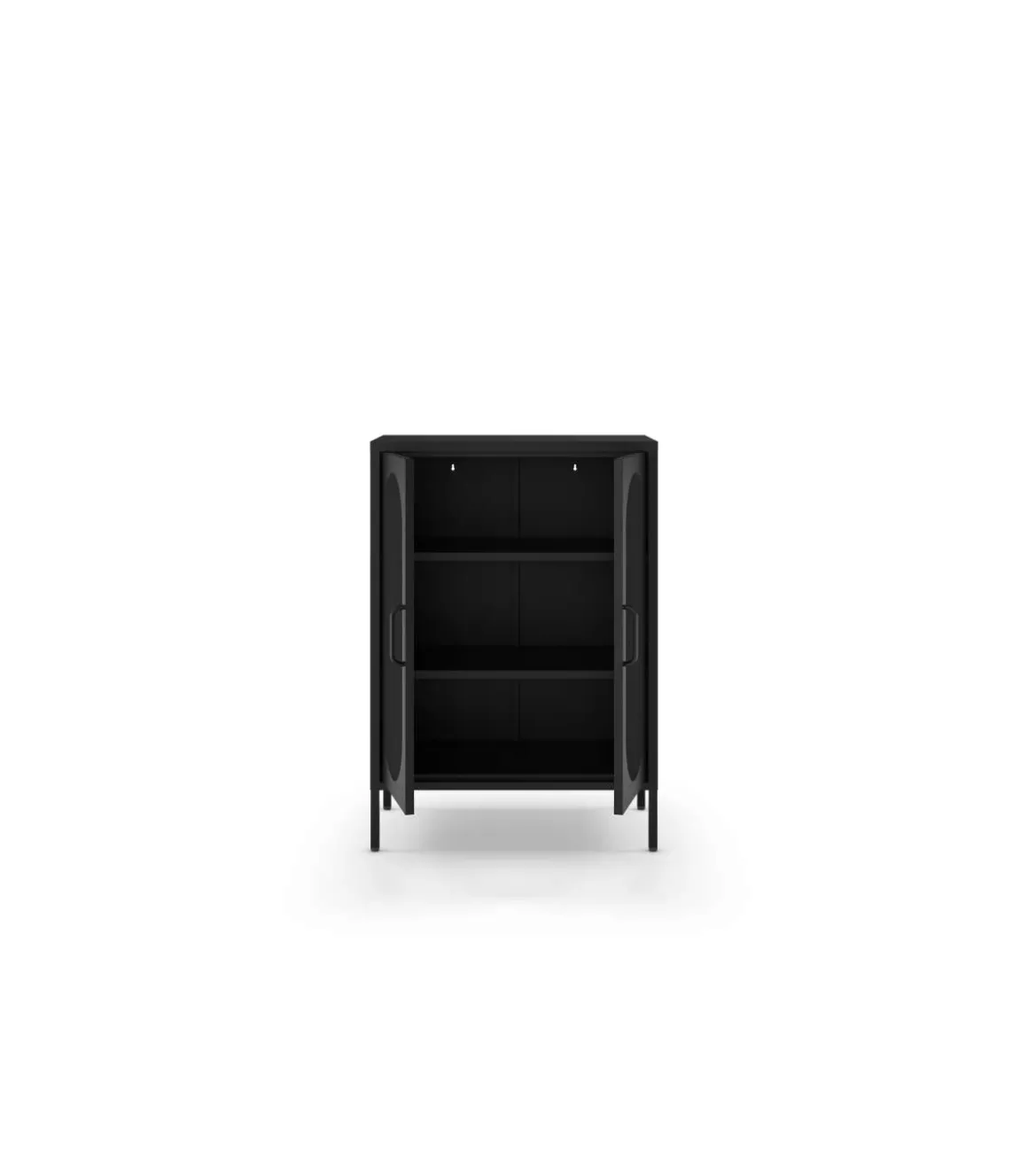 Mueble auxiliar 2 puertas abatibles modelo Dora acabado metal negro. 100cm(alto) 70cm (ancho) 40cm(prof.)