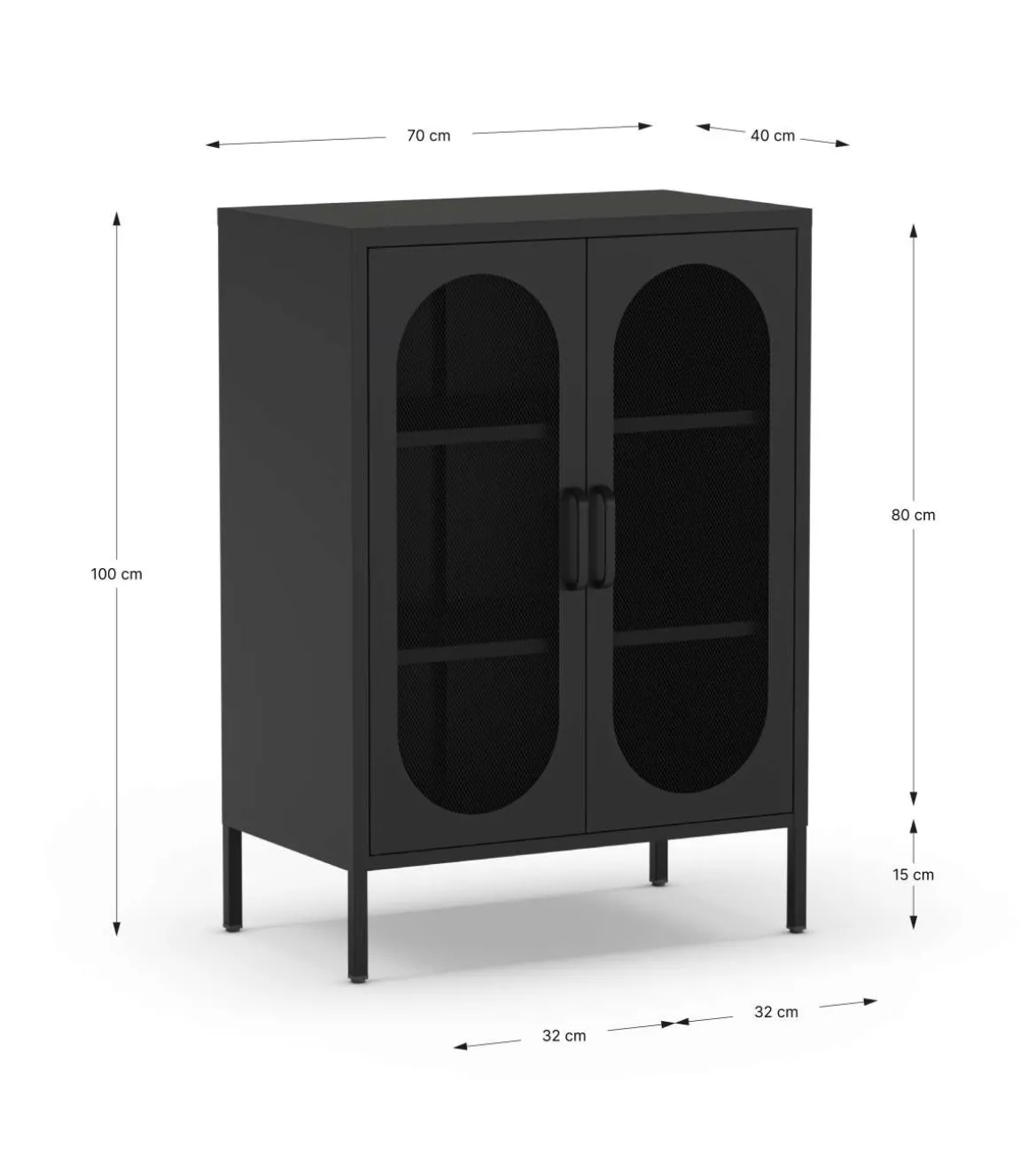 Mueble auxiliar 2 puertas abatibles modelo Dora acabado metal negro. 100cm(alto) 70cm (ancho) 40cm(prof.)