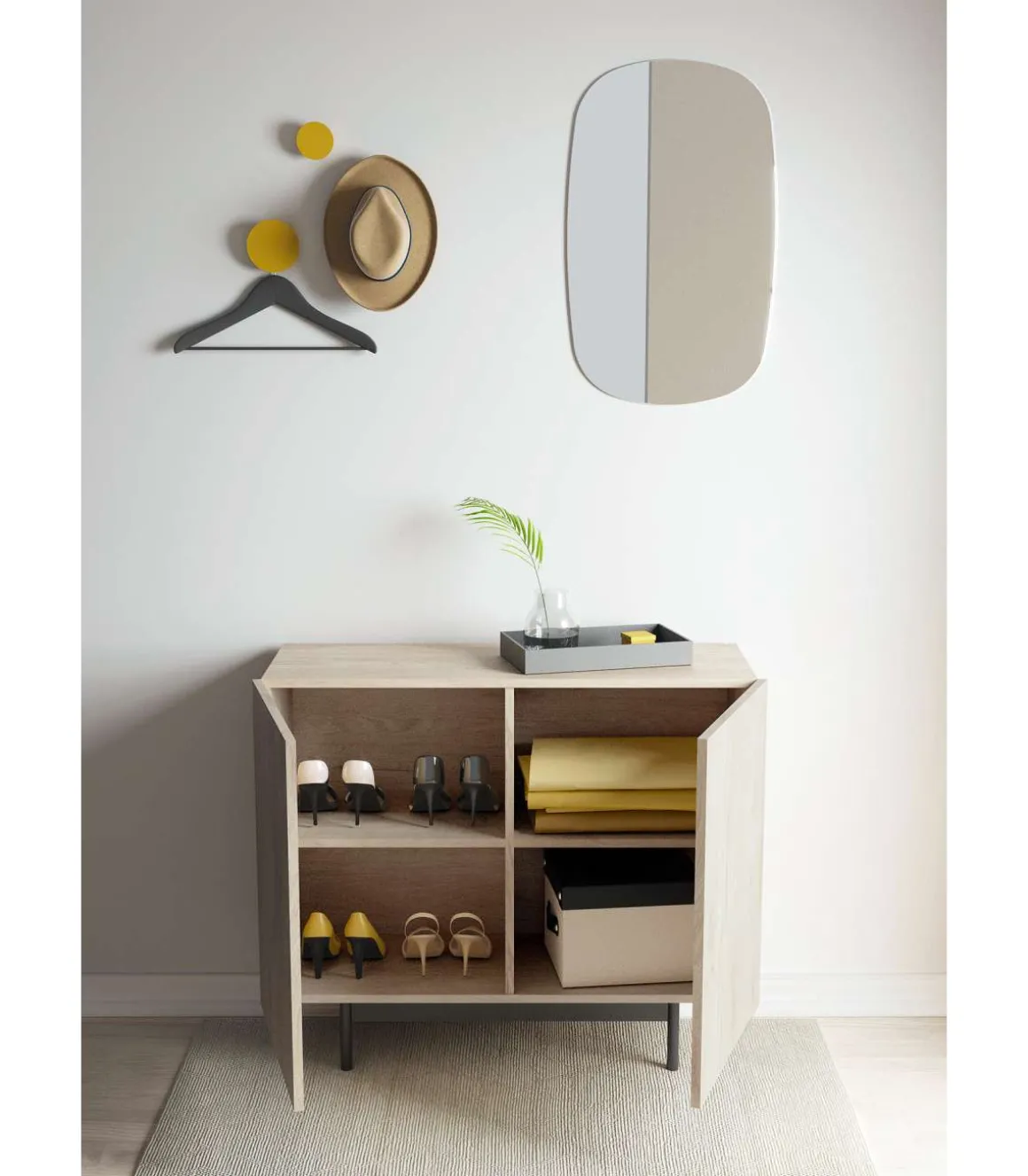 Mueble auxiliar 2 puertas abatibles modelo 601-1 acabado en roble claro. 78 cm (alto) x 90 cm (ancho) x 34 cm (prof.)