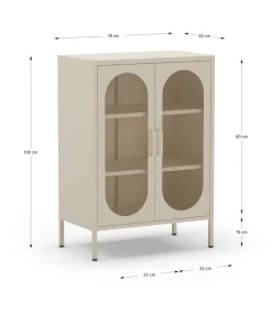 Mueble auxiliar 2 puertas abatibles modelo Dora acabado metal crema. 100cm(alto) 70cm (ancho) 40cm(prof.)