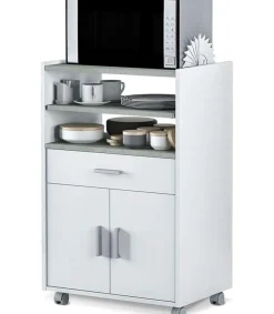 Mueble auxiliar Tom para microondas un cajón y dos puertas en acabado blanco 92 cm(alto)59 cm(ancho)40 cm(largo)