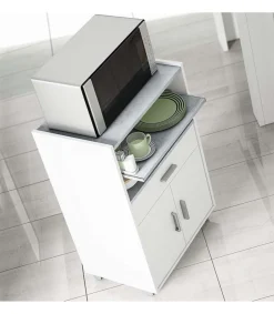 Mueble auxiliar Tom para microondas un cajón y dos puertas en acabado blanco 92 cm(alto)59 cm(ancho)40 cm(largo)