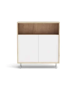 Mueble auxiliar/zapatero Md-509 con puertas acabado roble/blanco, 89cm(alto) 80cm(ancho) 29cm(prof.)