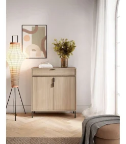 Mueble auxiliar/zapatero Md-507, 2 puertas 1 cajón en nogal oscuro, 89cm(alto) 80cm(ancho) 29cm(prof.)