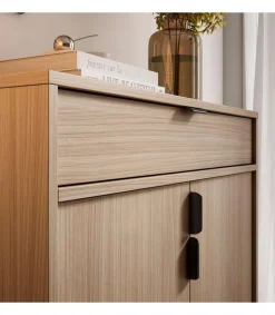 Mueble auxiliar/zapatero Md-507, 2 puertas 1 cajón en nogal oscuro, 89cm(alto) 80cm(ancho) 29cm(prof.)