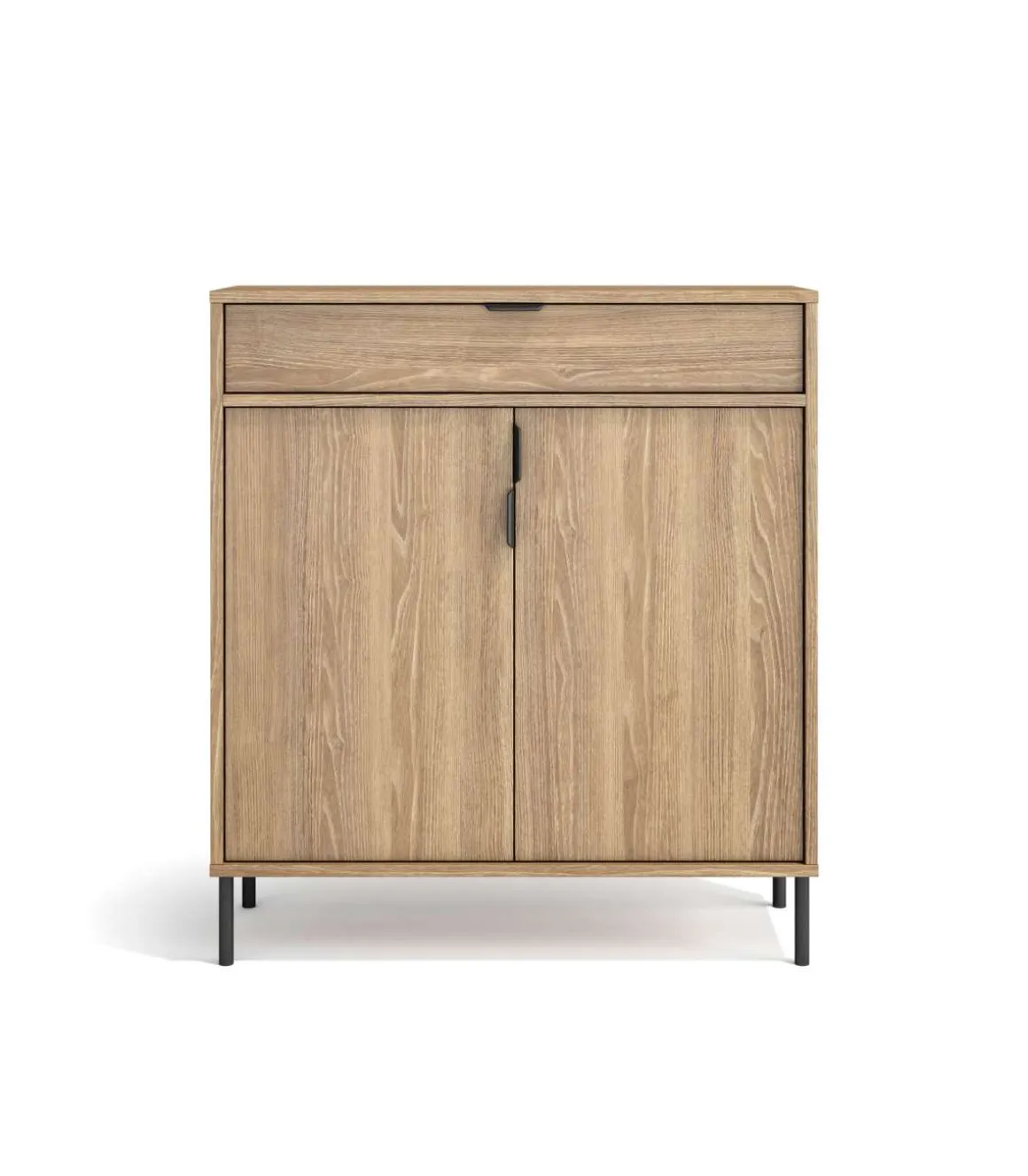Mueble auxiliar/zapatero Md-507, 2 puertas 1 cajón en roble oscuro, 89cm(alto) 80cm(ancho) 29cm(prof.)