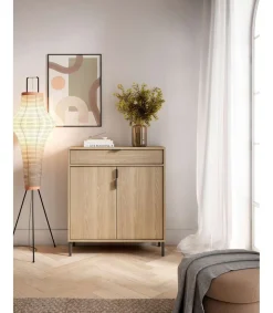 Mueble auxiliar/zapatero Md-507, 2 puertas 1 cajón en roble oscuro, 89cm(alto) 80cm(ancho) 29cm(prof.)