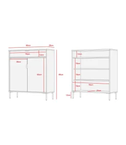 Mueble auxiliar/zapatero Md-507, 2 puertas 1 cajón en roble oscuro, 89cm(alto) 80cm(ancho) 29cm(prof.)