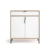 Mueble auxiliar/zapatero Md-507, 2 puertas 1 cajón en roble oscuro/blanco, 89cm(alto) 80cm(ancho) 29cm(prof.)