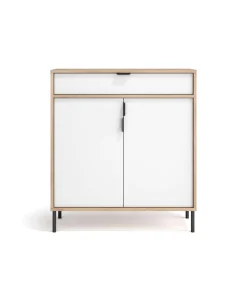 Mueble auxiliar/zapatero Md-507, 2 puertas 1 cajón en roble oscuro/blanco, 89cm(alto) 80cm(ancho) 29cm(prof.)