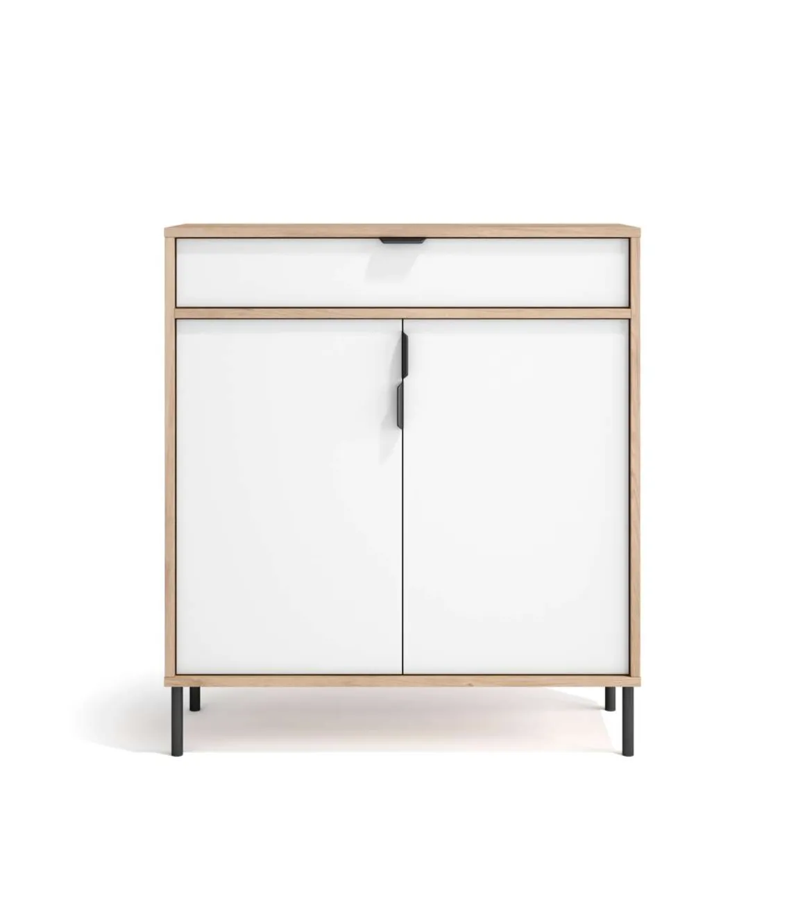 Mueble auxiliar/zapatero Md-507, 2 puertas 1 cajón en roble oscuro/blanco, 89cm(alto) 80cm(ancho) 29cm(prof.)