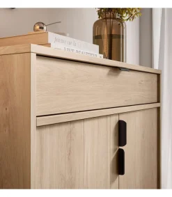 Mueble auxiliar/zapatero Md-507, 2 puertas 1 cajón en roble claro, 89cm(alto) 80cm(ancho) 29cm(prof.)