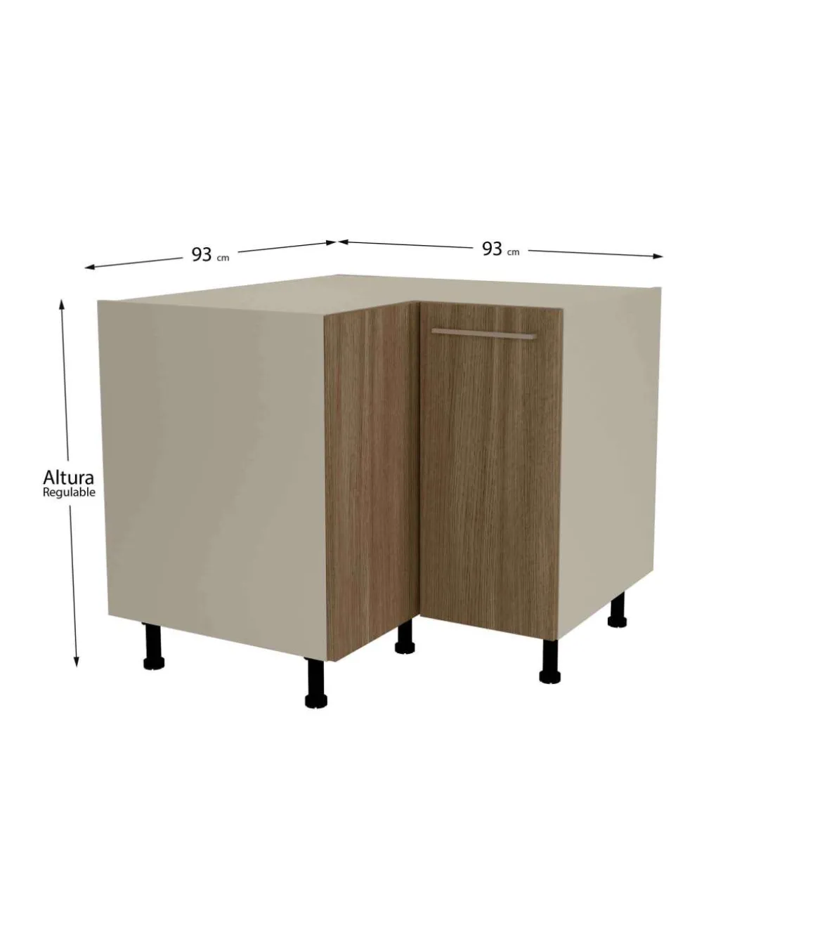 Mueble bajo de rincón acabado en puertas en color nogal noceto, 85 cm(alto)93x93 cm(ancho)60 cm(largo)
