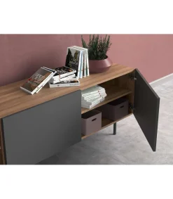 Mueble bajo televisión Md-608-1 en color nogal/grafito, 52cm(alto) 180cm(ancho) 43cm(largo)