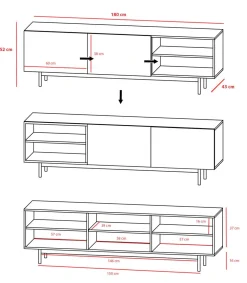 Mueble bajo televisión Md-608-1 en color nogal/grafito, 52cm(alto) 180cm(ancho) 43cm(largo)