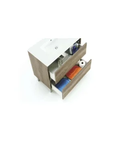 Mueble baño Loa 2 cajones espejo y lavabo cerámico en acabado color nordik 80 cm(alto)80 cm(ancho)45 cm(largo)
