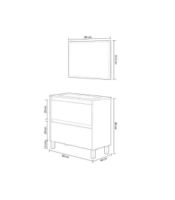 Mueble baño Loa 2 cajones espejo y lavabo cerámico en acabado color nordik 80 cm(alto)80 cm(ancho)45 cm(largo)
