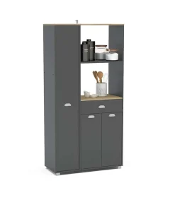 Mueble Buffet alto 3 puertas y 1 cajón acabado gris grafito, 180cm (alto) x90cm (ancho) x 40cm (fondo).
