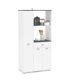 Mueble Buffet alto 3 puertas y 1 cajón acabado blanco, 180cm (alto) x90cm (ancho) x 40cm (fondo).