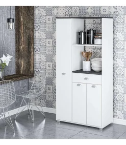 Mueble Buffet alto 3 puertas y 1 cajón acabado blanco, 180cm (alto) x90cm (ancho) x 40cm (fondo).