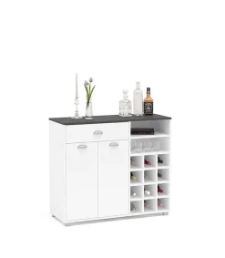 Mueble Buffet bajo 2 puertas 1 cajón y botellero acabado blanco, 90cm(alto) x 103cm(ancho) x 40cm(fondo).
