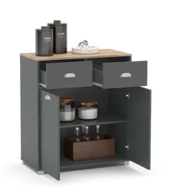 Mueble Buffet bajo 2 puertas y 2 cajones acabado gris grafito, 90cm (alto) x80cm (ancho) x 40cm (fondo).