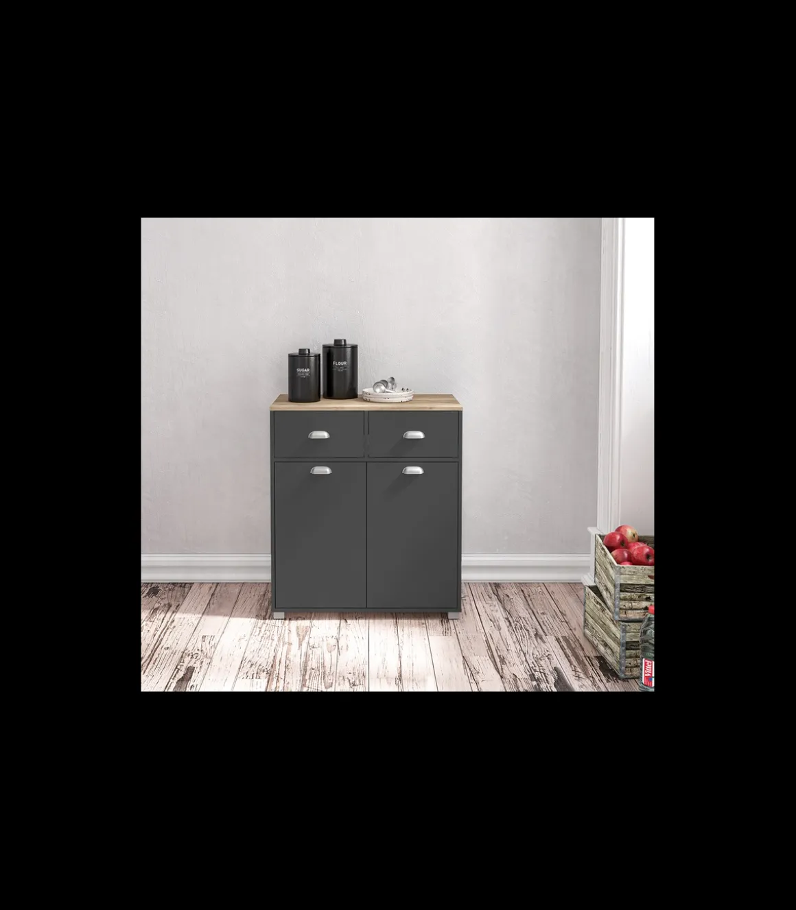 Mueble Buffet bajo 2 puertas y 2 cajones acabado gris grafito, 90cm (alto) x80cm (ancho) x 40cm (fondo).